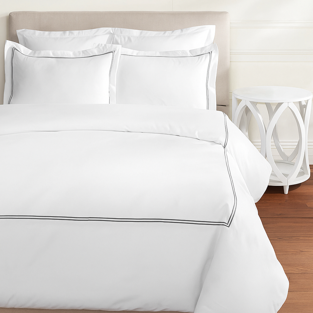 600 Thread Count Two Stripe Embroidered Duvet Set